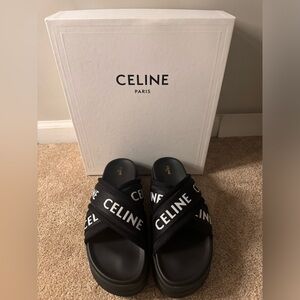 CELINE BLOCK SLIDE IN MESH & TEXTILE
